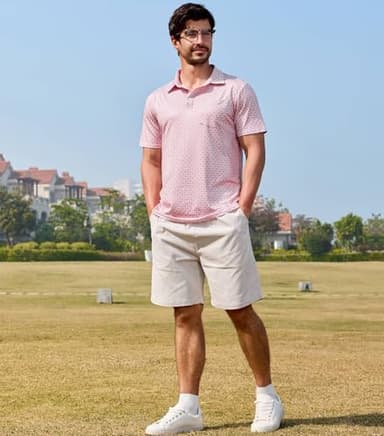 Lexiart Mens Golf Shirt Short Sleeve Dry Fit Print Moisture Wicking Performance Patterns Collared Polo Shirt with Pocket Pink - Image 2