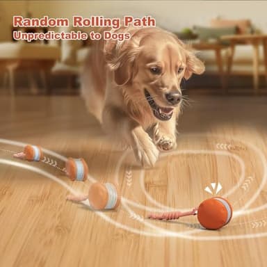 QGI Interactive Dog Toys, Random Path Electric Automatic Moving and Rolling Dogs Toy with Rope for Small Medium Large Dogs, Motion-Activated Dog Stimulation Toy for Boredom Relief (Orange) - Image 2