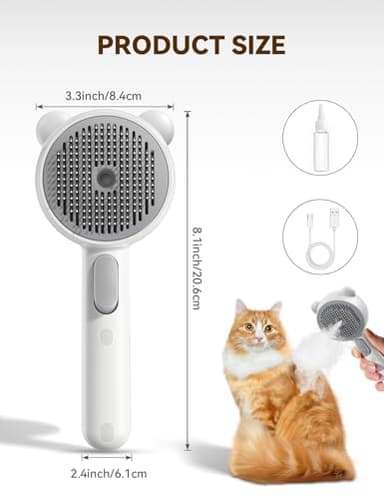 Cat Steam Brush, Brushes for Indoor Cats with Release Button, Dual Speed Spray USB Rechargeable Grooming Supplies, Cat Brush for Shedding Suitable for All Long-haired and Short-haired Pets - Image 9