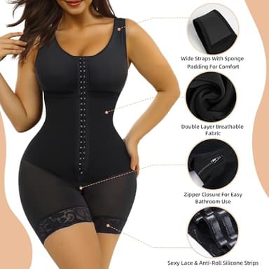 SHAPERX Women's Fajas Colombianas Tummy Control Shapewear Postpartum Full Body Shaper Butt Lifter Bodysuit (No Padding), SZ7302-Black-M - Image 4