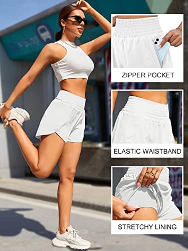 BMJL Women's Athletic Shorts High Waisted Running Short Pocket 2.5" Sporty Shorts Gym Elastic Workout Shorts(M,White) - Image 5