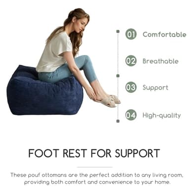 HIGOGOGO Square Stuffed Pouf Ottoman, Corduroy Poufs with Foam Chunk Filling, Furry and Fluffy Pouf Foot Stool Storage Ottoman, 21 X 21 Floor Poufs Foot Rest for Living Room, Navy - Image 5