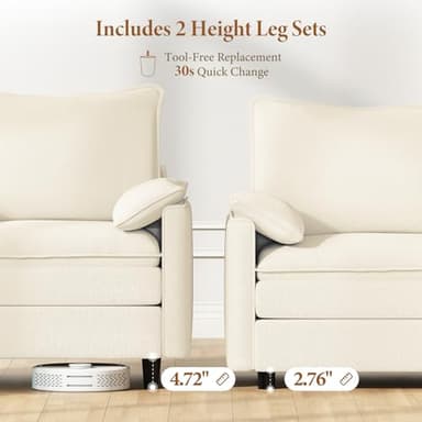 Vesgantti 142" U Shaped Sectional Couch, Comfy Cloud Modular Sectional Sofa with 2 Ottoman Deep Seat Chenille Modern Cloud Sofa, Modular Sofas for Living Room, Bedroom and Apartment, Beige - Image 5