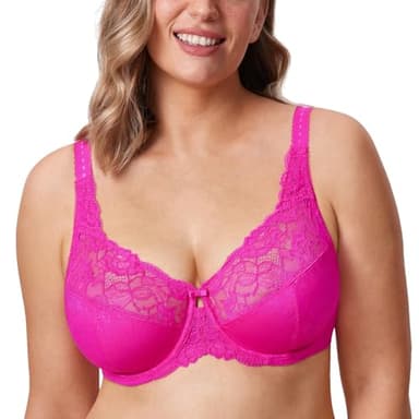 DELIMIRA Women's Plus Size Full Coverage Underwire Unlined Minimizer Lace Bra Glitter Pink 36K - Image 1