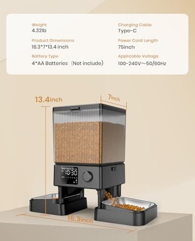 oneisall Automatic Cat Feeder for 2 Cats, 20 Cups/5L Automatic Cat Food Dispenser for Small Pets Indoor, Timed Cat Feeder for Dry Food - Image 9