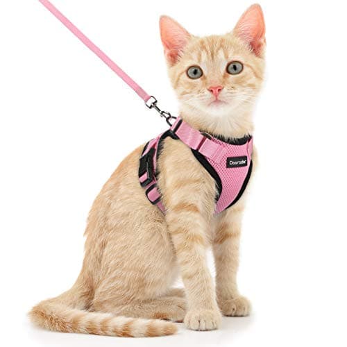 Dooradar Cat Harness and Leash Set, Escape Proof Safe Adjustable Kitten Vest Harnesses for Walking, Easy Control Soft Breathable Mesh Jacket with Reflective Strips for Cats, Pink, XS - Image 1