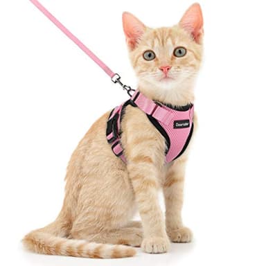 Dooradar Cat Harness and Leash Set, Escape Proof Safe Adjustable Kitten Vest Harnesses for Walking, Easy Control Soft Breathable Mesh Jacket with Reflective Strips for Cats, Pink, XS - Image 1