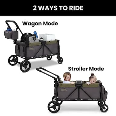 Jeep Sport All-Terrain Stroller Wagon by Delta Children - Includes Canopy, Parent Organizer, Adjustable Handlebar, Snack Tray & Cup Holders, Grey/Olive Green - Image 3
