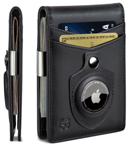 SERMAN BRANDS AirTag Wallet - RFID Blocking Mens Minimalist Money Clip Wallet for Airtag - Full Grain Leather - Slim Bifold. Front Pocket Apple Air tag Wallets for men. Gift (Charcoal Transformer Air - Image 1