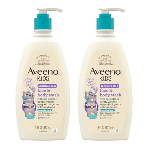 Aveeno Kids Sensitive Skin Face and Body Wash with Oat Extract, Gently Washes Away Dirt and Germs Without Drying, Tear-Free, Hypoallergenic Kids Body Wash, 18 fl. oz, 2 Pack - Image 1