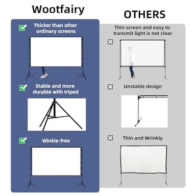 Projector Screen with Stand, Wootfairy 100 inch Foldable and Portable Projection Screen 16:9 4K HD Rear Front Wrinkle-Free Movie Screen with Carry Bag for Indoor Outdoor Home Theater Backyard Cinema - Image 3