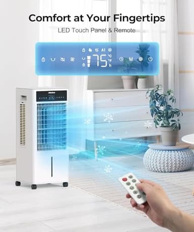 Abolee Evaporative Air Cooler, Portable Evaporative Air Cooler for Bedroom, 2.4Gal Tank with Fan & Humidifier, Remote, 4 Ice Packs, 3 Speeds, 4 modes, 12H Timer, for Room Indoors - Image 6