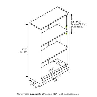 Furinno JAYA Book Shelf, 3-Tier Bookshelf, Bookcase with Adjustable Shelves, 9.5 x 24.5 x 40.3, for Living Room, Bedroom, Home Office, Blackwood - Image 3