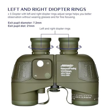 AOMEKIE 10x50 Waterproof Marine Binoculars for Adults with Rangefinder Compass BAK4 Prism FMC Lens for Birdwatching Hunting Boating - Image 7