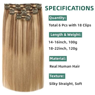 VINBAO Clip in Hair Extensions Human Remy Hair 20 Inch 6pcs 120g Balayage Light Brown to Caramel Blonde Hair Extensions Clip in Human Hair Extension(#10/16/16,20'') - Image 2