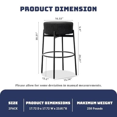 SoarFlash Modern Rotatable Bar Stools Set of 2, 30" Sherpa Swivel Counter Height Stools with Round Soft Padded Boucle Backless Seat, Black - Image 2