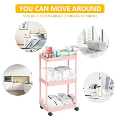 Volnamal Baby Diaper Caddy – Plastic Diaper Organizer for Nursery Essentials, Movable Cart for Changing Table & Crib, Easy to Assemble, Pink - Image 5