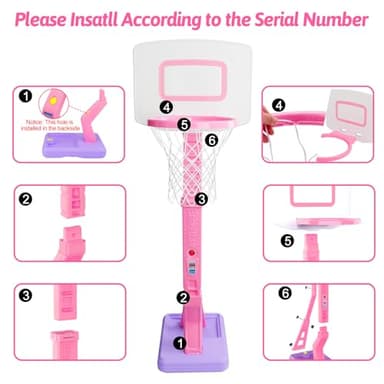 Toddler Pink Basketball Hoop Indoor Outdoor Age 1-3, Adjustable Kids Basketball Hoop with 3 Balls Backyard Outside Girls Basketball Goal Sport Toys for 1 2 3 4 Year Old Baby Girl Birthday Gifts - Image 6