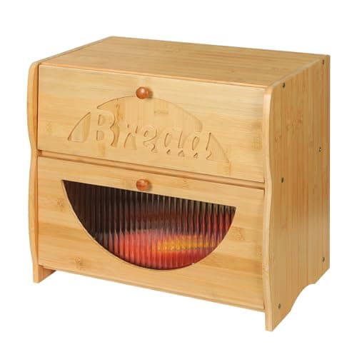 HOMEKOKO Double Layer Large Bread Box for Kitchen Counter, Vintage Design Wooden Large Capacity Bread Storage Bin (Natural Bamboo) - Image 1