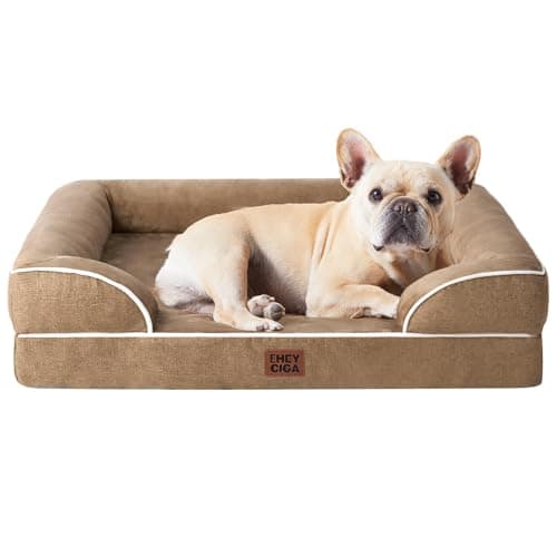 EHEYCIGA Orthopedic Dog Bed for Medium Dogs, Waterproof Memory Foam Medium Dog Beds with Sides, Non-Slip Bottom and Egg-Crate Foam Pet Couch Bed with Washable Removable Cover, Camel - Image 1