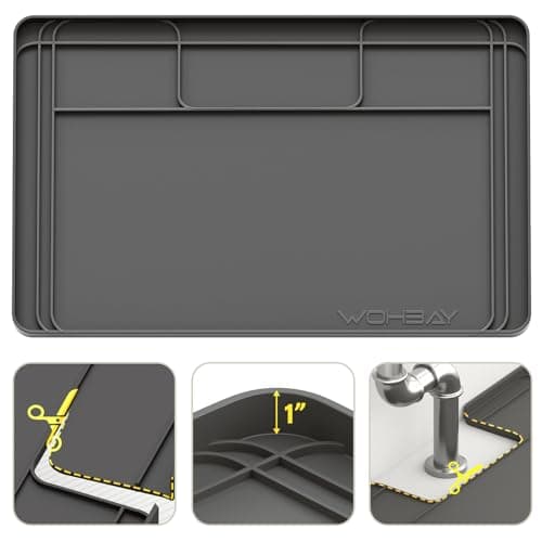 Under Sink Mats for Kitchen Waterproof, 34" X 22" Or Smaller Cut to Fit Under Sink Drip Tray for Kitchen Bathroom Cabinets, Silicone Liner Hold Up to 3.3 Gallons Liquid - Grey - Image 1