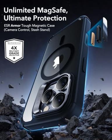 ESR for iPhone 16 Pro Max Case with Stand, Camera Control Button Compatible with MagSafe, Full-Body Military-Grade Drop Proof Case with Built-in 9H+ Tempered Glass Screen Protector, Clear Black - Image 2