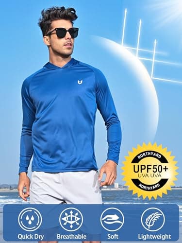 NORTHYARD Men's UPF 50+ Hoodie Shirts Long Sleeve Sun Protection Fishing Swim Lightweight UV SPF Running Rash Guard Quick Dry RoyalBlue 4XL - Image 2