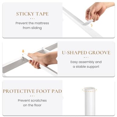 SHA CERLIN 14 Inches Twin Size Metal Platform Bed Frame/Vintage Iron-Art Headboard and Footboard/Mattress Foundation for Storage/No Box Spring Needed/Noise-Free/Easy Assembly/White - Image 6