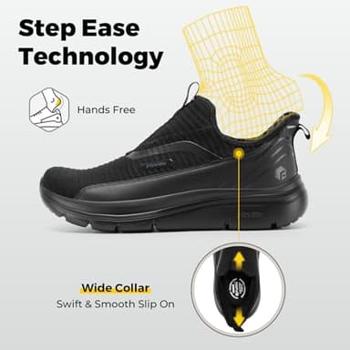 FitVille Men's Extra Wide Slip on Walking Shoes with Arch Support Men Slip on Sneakers for Foot Pain Relief-Stepease V2 (13.5 Wide, Jet Black) - Image 3