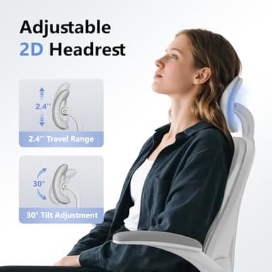 SeekFancy Computer Desk Chair, Ergonomic Office Chair M903 with Wheels, High Back Mesh Office Chair with Adjustable Lumbar Support, Headrest, Flip-Up Armrests, Withe Grey - Image 5