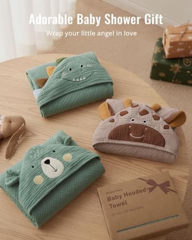 Blissful Diary Muslin Baby Hooded Towel, Soft and Absorbent Bath Towel for Newborn, Infant, Toddler, Unisex, 32″x32″ - Smart Bear - Image 6