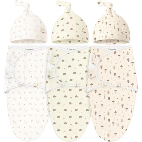 KeaBabies 3-Pack Swaddles for Newborns, Girls, Boys with Hats - Organic Soft Baby Sleep Sacks, Breathable Baby Swaddle 3-6 Months Beanies Set, Premie Infant Sleep Sack 0-3 Months (Nibbles/Bruce) - Image 1