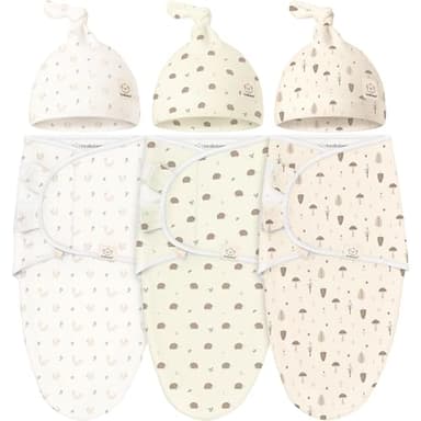KeaBabies 3-Pack Swaddles for Newborns, Girls, Boys with Hats - Organic Soft Baby Sleep Sacks, Breathable Baby Swaddle 3-6 Months Beanies Set, Premie Infant Sleep Sack 0-3 Months (Nibbles/Bruce) - Image 1