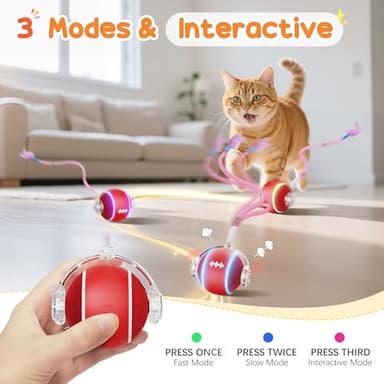 PANRIO Interactive Cat Toys for Indoor Cats,3 Modes Electric Moving Cat Ball with Feather Tail,800MAH Large Capacity & Low Noise,Automatic Kitten Toys for Bored Indoor Adult Cats - Image 3