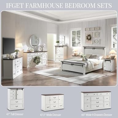 IFGET Farmhouse 9 Drawers Dresser for Bedroom, 60" Wide Wood Rustic Chest of Drawers, Large Storage Dressers Organizer for Bedroom, Living Room, Hallway, Dining Room-White - Image 6