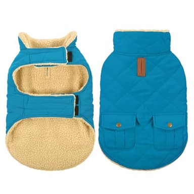 Queenmore Dog Winter Coat Warm Puffer Jacket Waterproof Plush Lining Thermal Cold Weather Vest for Small Medium Large Dogs, Windproof Easy On Pet Jacket Blue S - Image 1