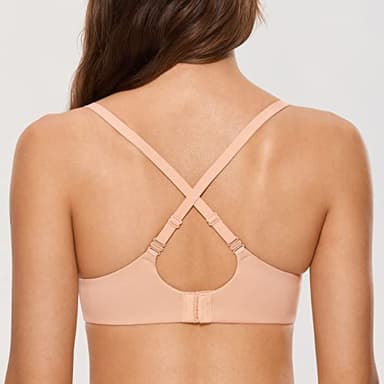 DOBREVA Women's Push Up Bra No Underwire Comfortable Wireless Bras Padded Plunge Blush Beige 32C - Image 7