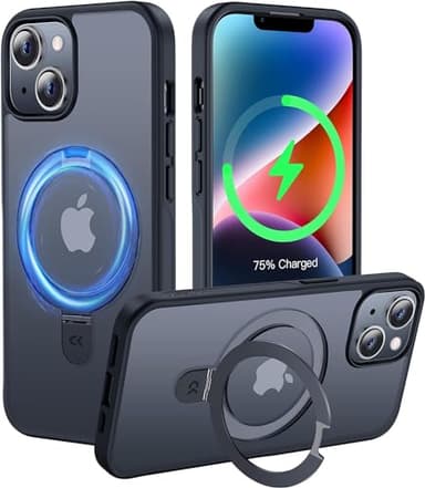 CASEKOO Designed for iPhone 14 / iPhone 13 Case with Magnetic Invisible Stand [Military Drop Protection] [Compatible with MagSafe] Shockproof Slim Translucent Matte Case 6.1 Inch, Black - Image 1
