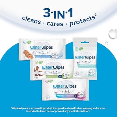 WaterWipes Sensitive+ Newborn & Baby Wipes, 3-In-1 Cleans, Cares, Protects, 99.9% Water, Unscented & Hypoallergenic, 720 Count (12 Packs) - Image 7