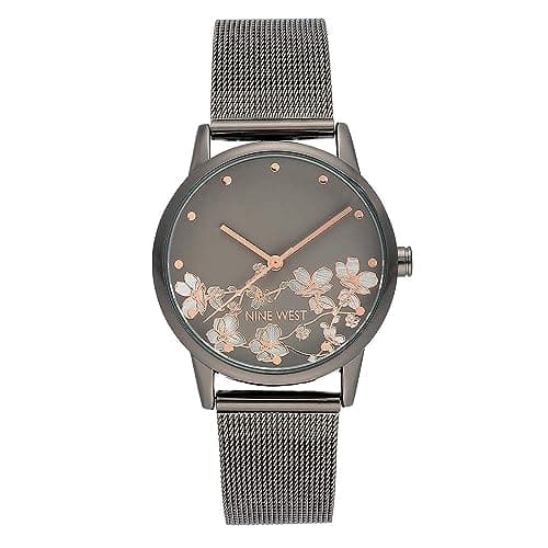 Nine West Women's Gunmetal and Silver-Tone Mesh Bracelet Watch, NW/2429FLGY - Image 1