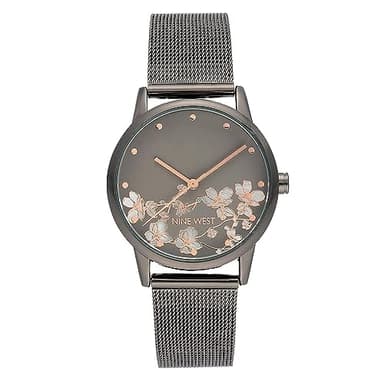 Nine West Women's Gunmetal and Silver-Tone Mesh Bracelet Watch, NW/2429FLGY - Image 1
