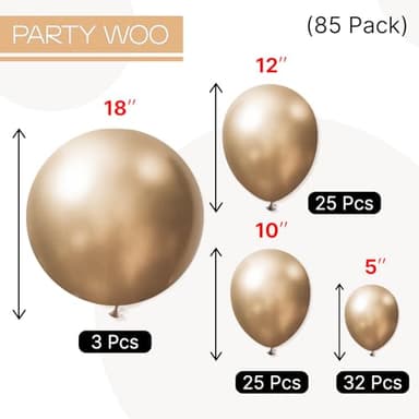 PartyWoo Chrome Gold Balloons 85 pcs Metallic Balloons Different Sizes Pack of 18 12 10 5 Inch Gold Balloon Arch Kit Balloon Garland for Birthday Christmas Baby Shower Party Decorations Gold-G127 - Image 6