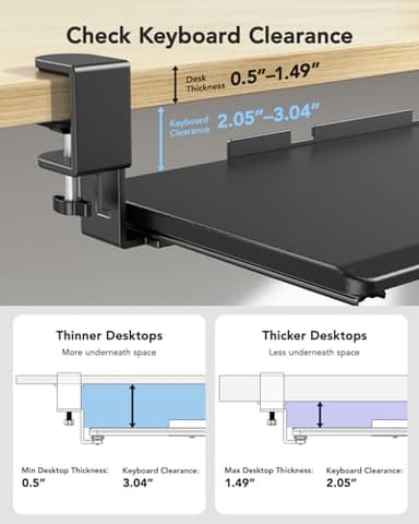 HUANUO Keyboard Tray Under Desk, Pull Out Keyboard Tray with C Clamp Mount, 26.5″ W x 11.8″ D Slide Out Computer Keyboard Drawer Mouse Tray for Typing, Black - Image 3