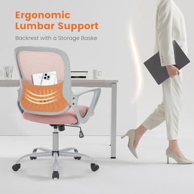Sweetcrispy Office Computer Desk Managerial Executive Chair, Ergonomic Mid-Back Mesh Swivel Rolling Work with Wheels, Comfortable Lumbar Support, Comfy Arms for Home, Bedroom, Study, Student, Black - Image 4