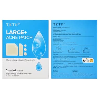 TKTK Large Pimple Patches, 60 mm XL Acne Patches, Big Hydrocolloid Bandages for Body, Face, Forehead, Chin, Neck Zit Breakouts, Hydrocolloid Patch (Square, Strip, Dot 5 Sizes 62 Count) - Image 9