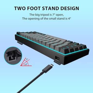 Snpurdiri 60% Wired Mechanical Gaming Keyboard, Ice Blue LED Backlit 61 Keys Mini Wired Office Keyboard for Windows Laptop PC Mac (Black-Grey, Red Switches) - Image 6
