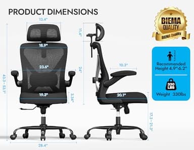 Ergalithic Ergonomic Office Chair - X-Shaped Computer Desk Chair Comfy, Gaming Chair, Office Chair with Lumbar Support, Mesh Office Chairs with Headrests, Desk Chair for Long Hours (Black Silver) - Image 2