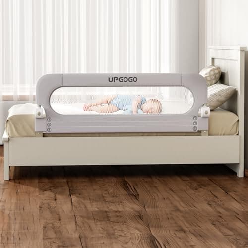 UPGOGO Folding Bed Rail for Toddlers,Baby Bed Rail Guard with Reinforced Anchor Safety System,Fit Bunk,Full Size,Queen,King,Twin(Grey,59"x23.6") - Image 1