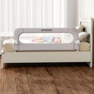 UPGOGO Folding Bed Rail for Toddlers,Baby Bed Rail Guard with Reinforced Anchor Safety System,Fit Bunk,Full Size,Queen,King,Twin(Grey,59"x23.6") - Image 1