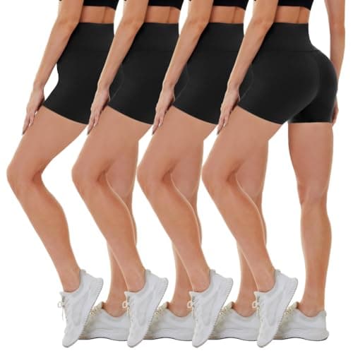 4 Pack Biker Shorts for Women High Waist - 5"/8" Tummy Control Soft Athletic Yoga Workout Running Gym Shorts - Image 1